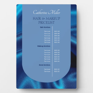 Modern Blue Beauty Salon Hair & Makeup Price List Plaque