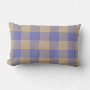 Modern Blue & Beige Gingham Outdoor Lumbar Pillow
