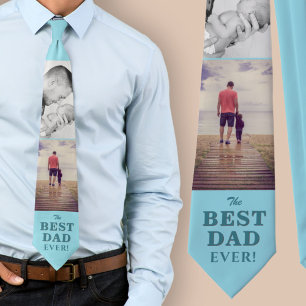 Modern Blue Best Dad Ever Father`s Day 2 Photos Tie