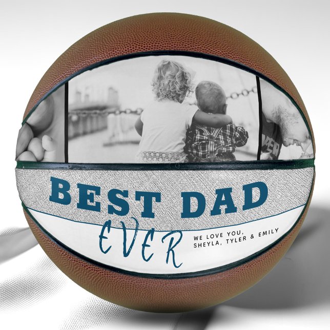Modern Blue Best Dad Ever Father`s Day 3 Photo Basketball (Creator Uploaded)