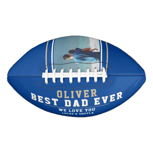 Modern Blue Best Dad Ever Father`s Day Photo Football (Front)