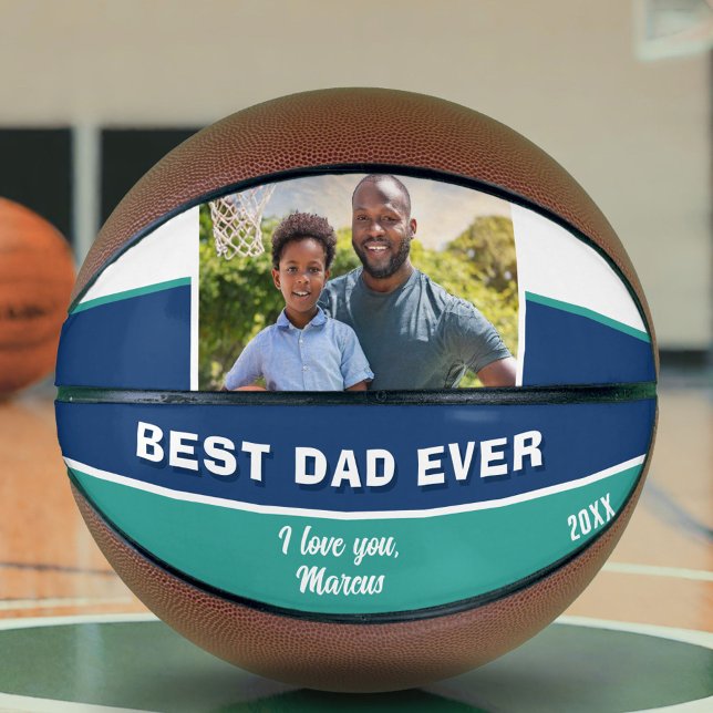 Modern Blue Best Dad Ever Photo Father Basketball (Creator Uploaded)