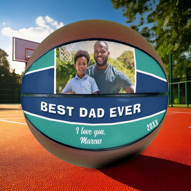 Modern Blue Best Dad Ever Photo Father Basketball (Creator Uploaded)