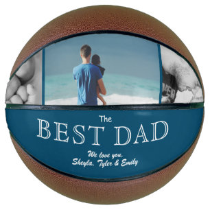 Modern Blue Best Dad Father`s Day 3 Photo Collage Basketball