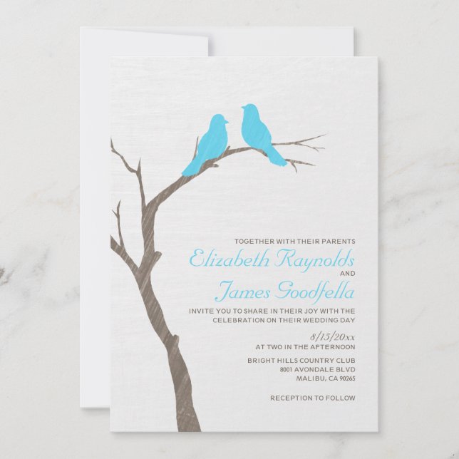Modern Blue Birds Wedding Invitations (Front)