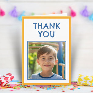 Modern Blue Birthday Kids Photo  Thank You Card