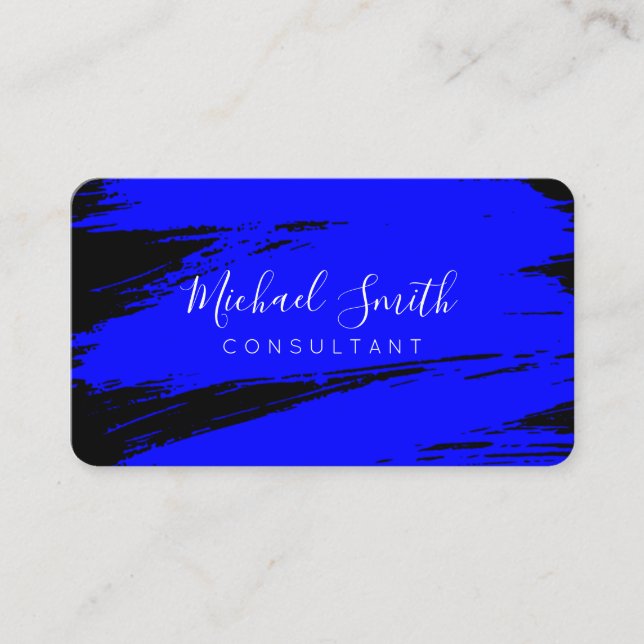 Modern Blue Black Brush Stroke Paint Business Card (Front)