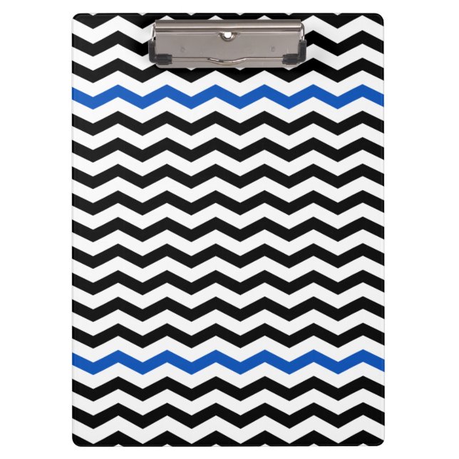 Modern Blue & Black Chevron Zigzag Print Clipboard (Front)