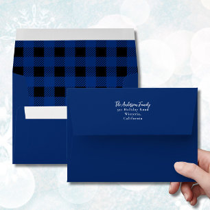 Modern Blue & Black Christmas Plaid Pattern Envelope