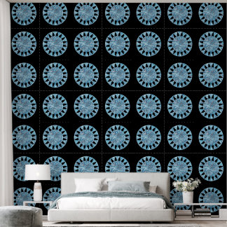 Modern Blue Black Circle Geometric Pattern Wallpaper
