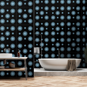 Modern Blue Black Circle Geometric Pattern Wallpaper