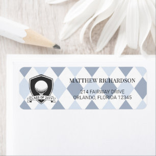 Modern Blue Black Golf Graduation Return Address