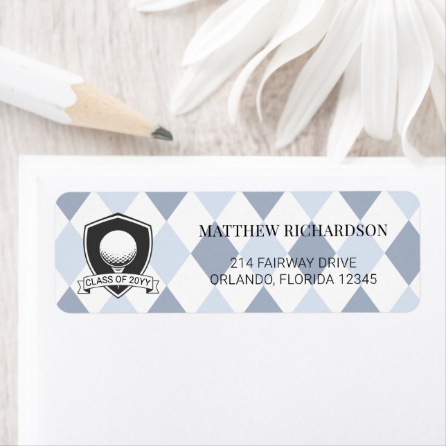 Modern Blue Black Golf Graduation Return Address (Insitu)