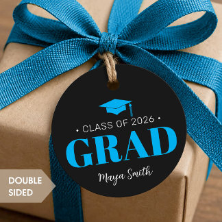 Modern Blue Black Graduation Favour Tags