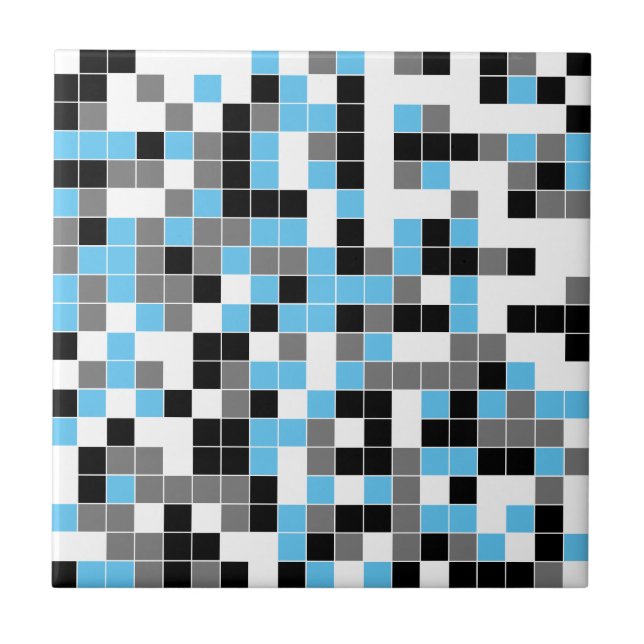Modern Blue Black Grey Geometric Ceramic Tile (Front)