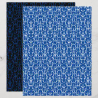 Modern Blue Black Japanese Wave Scrapbook Paper