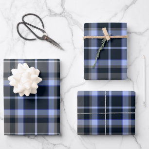 Modern Blue Black Plaid Tartan Pattern Wrapping Paper Sheet