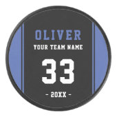 Modern Blue Black Player Name Number Team Hockey Puck (Front)
