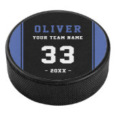Modern Blue Black Player Name Number Team Hockey Puck (3/4)