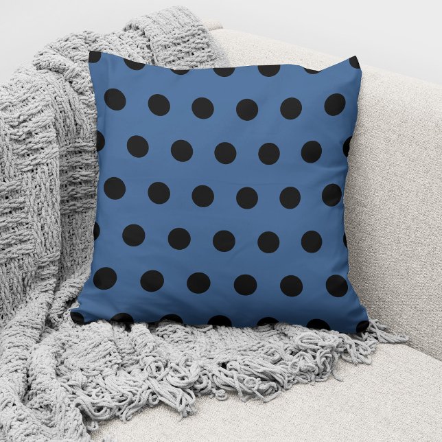 Modern Blue Black Polka Dots Pattern Cushion (Creator Uploaded)