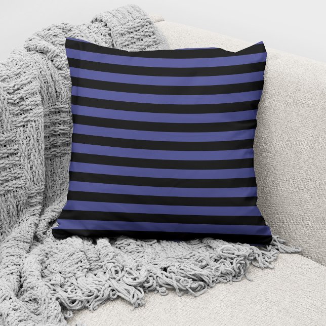 Modern Blue Black Striped Pattern Cushion (Creator Uploaded)