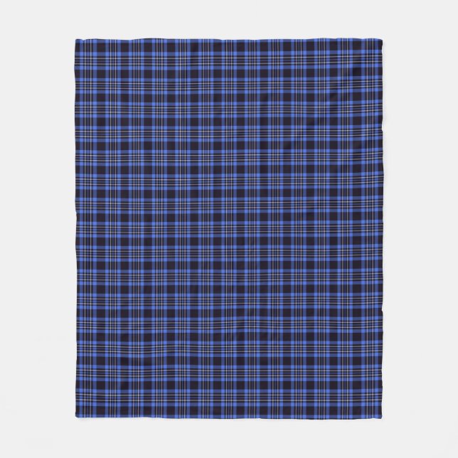 Modern Blue Black Tartan Plaid Pattern Fleece Blanket (Front)
