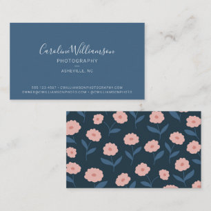 Modern Blue Boho Floral Simple Trendy Business Card