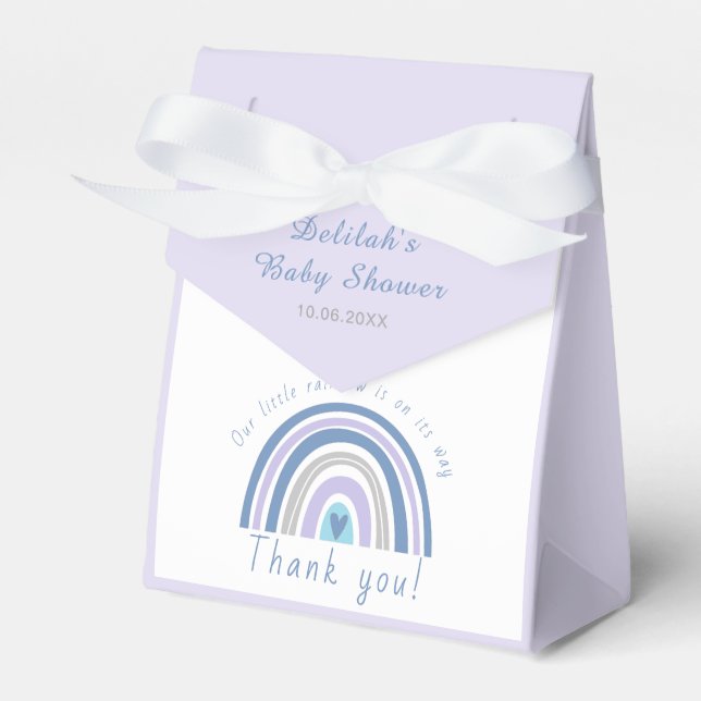 Modern Blue Boho Rainbow Baby Shower Thank You Favour Box (Front Side)