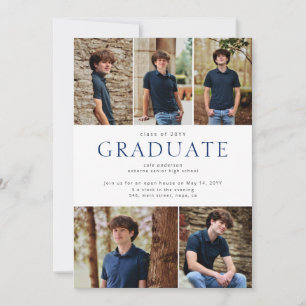 Modern Blue Bold Typography 5 Photo Graduation Announcement