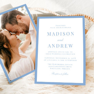 Modern Blue Border Photo Wedding Invitation