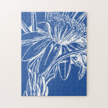 Modern Blue Botanical Floral Line Drawing Artwork Jigsaw Puzzle<br><div class="desc">A sophisticated,  modern botanical line art drawing of a simple flower on a bold cobalt blue background.</div>