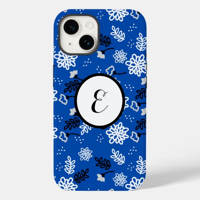 Modern Blue Botanical Floral Pattern Case-Mate iPhone Case (Back)