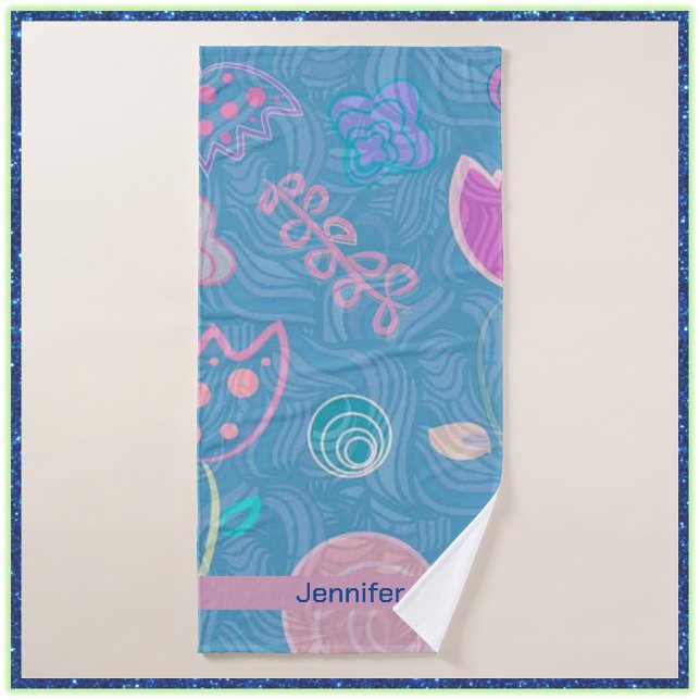 Modern Blue Botanical Floral Tulip Bath Towel Set (Creator Uploaded)