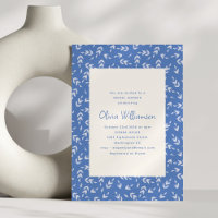 Modern Blue Botanical Leaf Pattern Bridal Shower