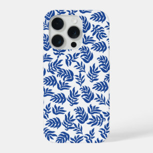 Modern Blue Botanical Leaves Pattern iPhone 15 Pro Case