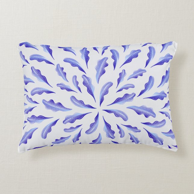Modern Blue Botanical Leaves Pillow  (Front)