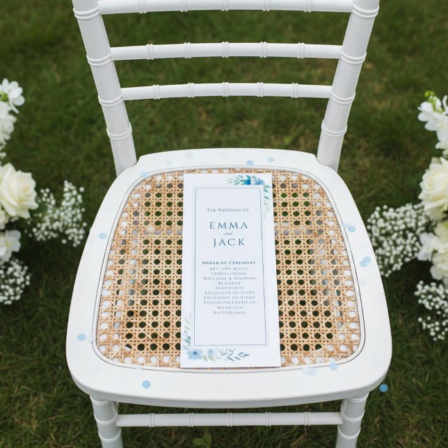 Modern Blue Botanical minimal floral wedding Programme (Modern Blue Botanical minimal floral wedding Program.)