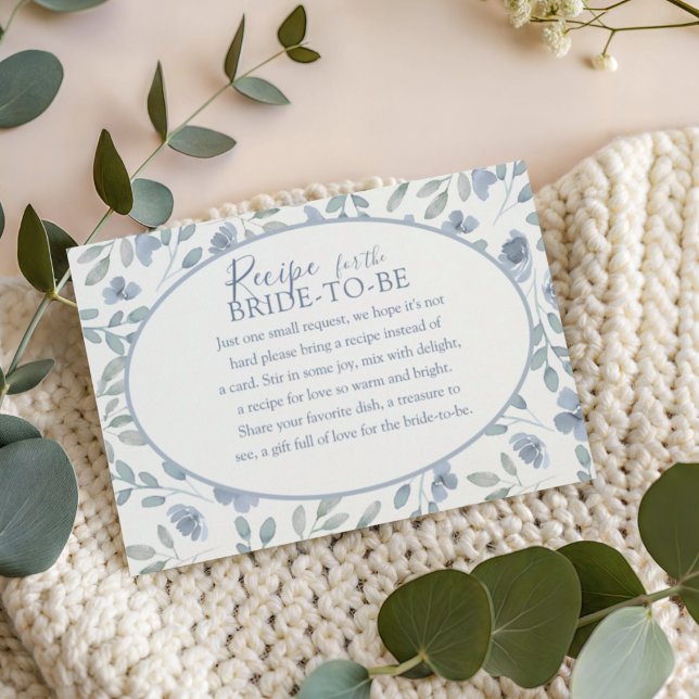 Modern Blue Botanical  Recipe for the Bride Floral Enclosure Card (Creator Uploaded)