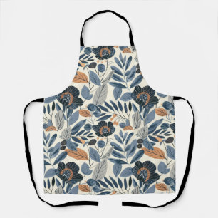 Modern Blue Botanical Spring All-Over Print Apron