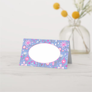 Modern Blue Botanical Wildflower Floral Pattern Place Card