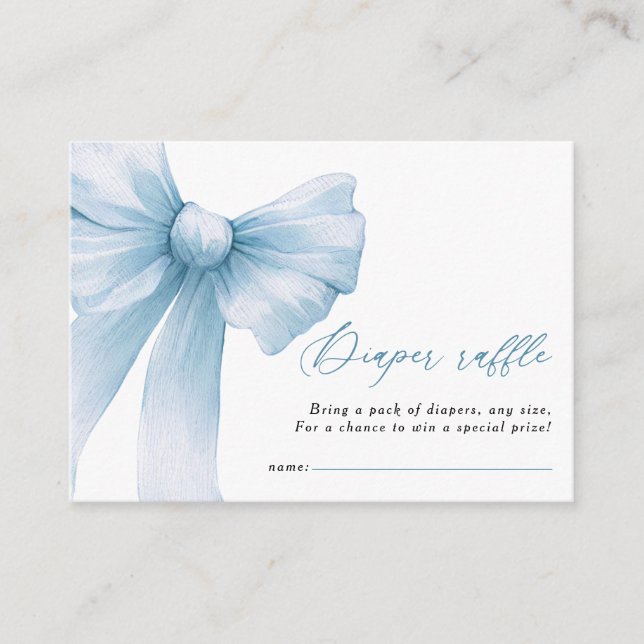 Modern Blue Bow Baby Shower Diaper Raffle Enclosure Card (Front)