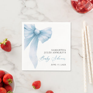 Modern Blue Bow Baby Shower  Napkin