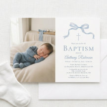Modern Blue Bow Baptism Photo