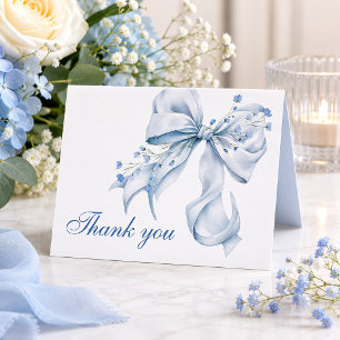 Modern Blue Bow Coquette Bridal Shower Thank you Card