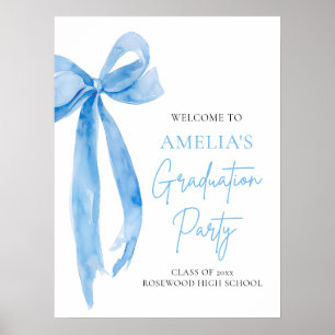 Modern Blue Bow Coquette Graduation Party Welcome Poster