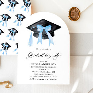 Modern Blue Bow Graduation Cap Graduation Arched Invitation