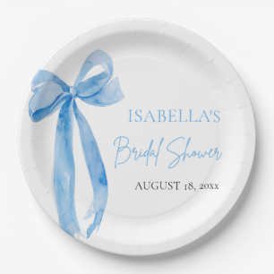 Modern Blue Bow She's Tying the Knot Bridal Shower Paper Plate
