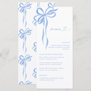 Modern Blue Bow Watercolor Script Bridal Shower Menu
