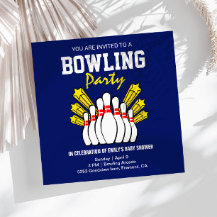 Modern Blue Bowling Baby Shower Invitation