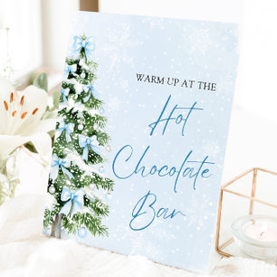 Modern Blue Bows Christmas Tree Hot Chocolate Bar Pedestal Sign